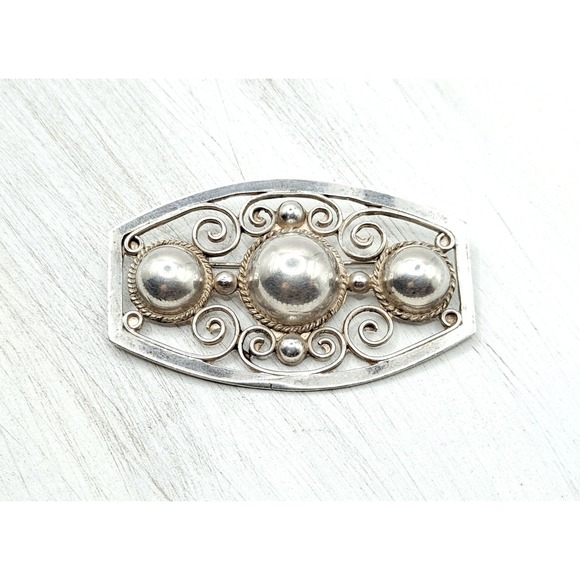 Jewelry - Vintage Sterling Silver Brooch Mid Century Mexico 925 Scroll Dome Pin